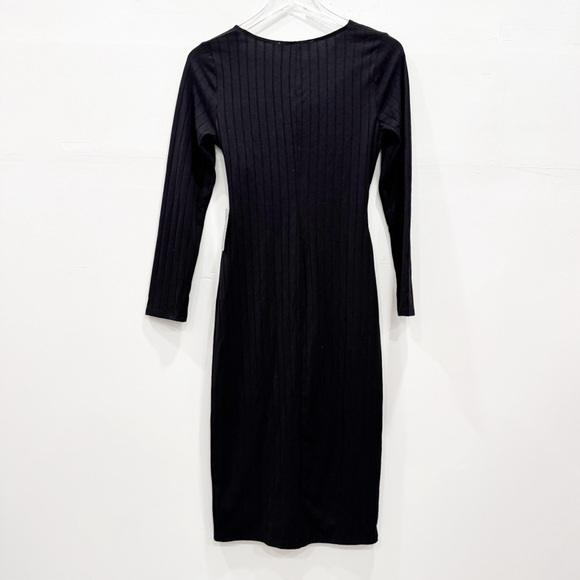 ASTR The Label Long Sleeve Ribbed Wrap Midi Dress Black Sheath Twist Bodycon M - Picture 2 of 9